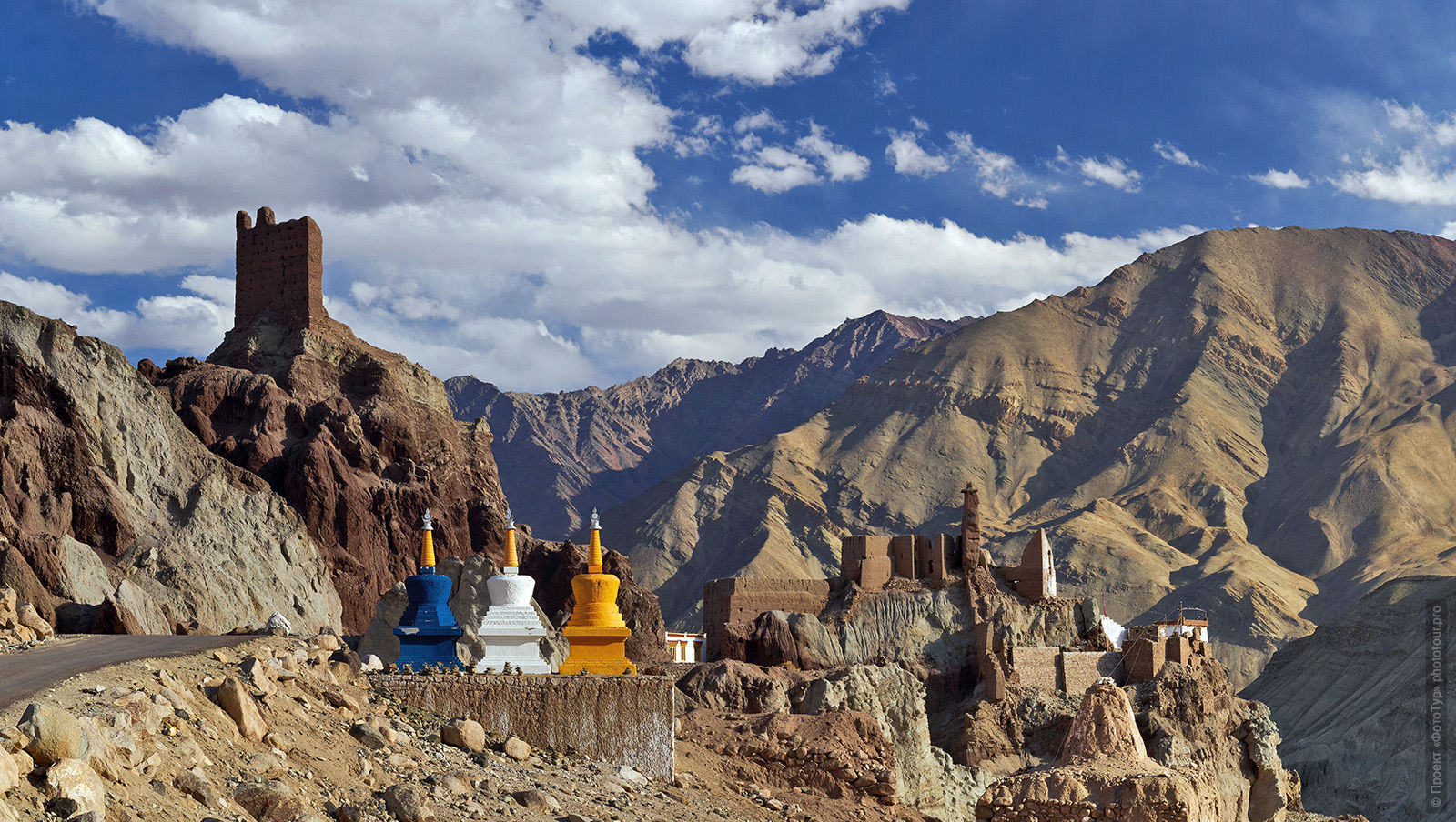 Stupas of the Basgo monastery. Expedition Tibet Lake-2: Pangong, Tso Moriri, Tso Kar, Tso Startsapak, Leh-Manali highway.