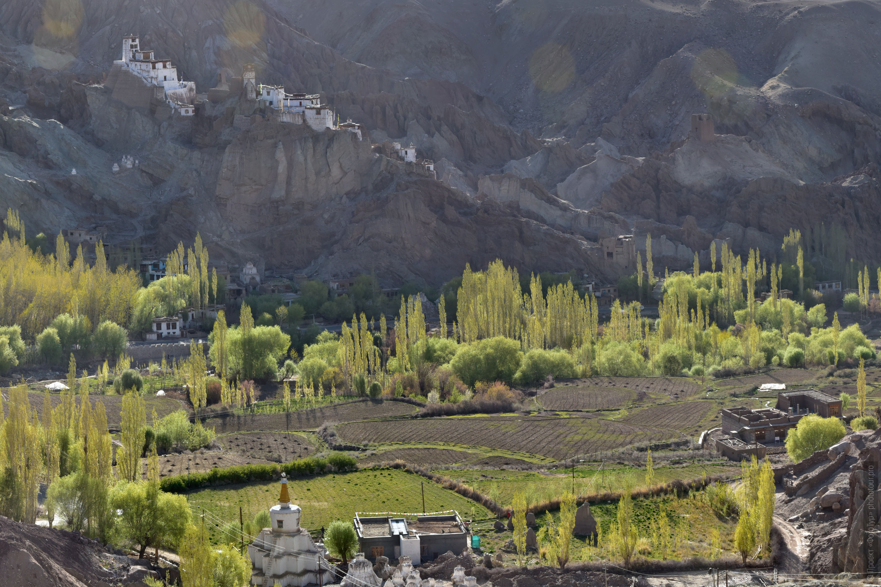 Buddhist monastery Basgo. Tour Tibet Lakeside Advertising: Alpine lakes, geyser valley, Lamayuru, Colored Mountains, 01 - 10.09. 2023 year.