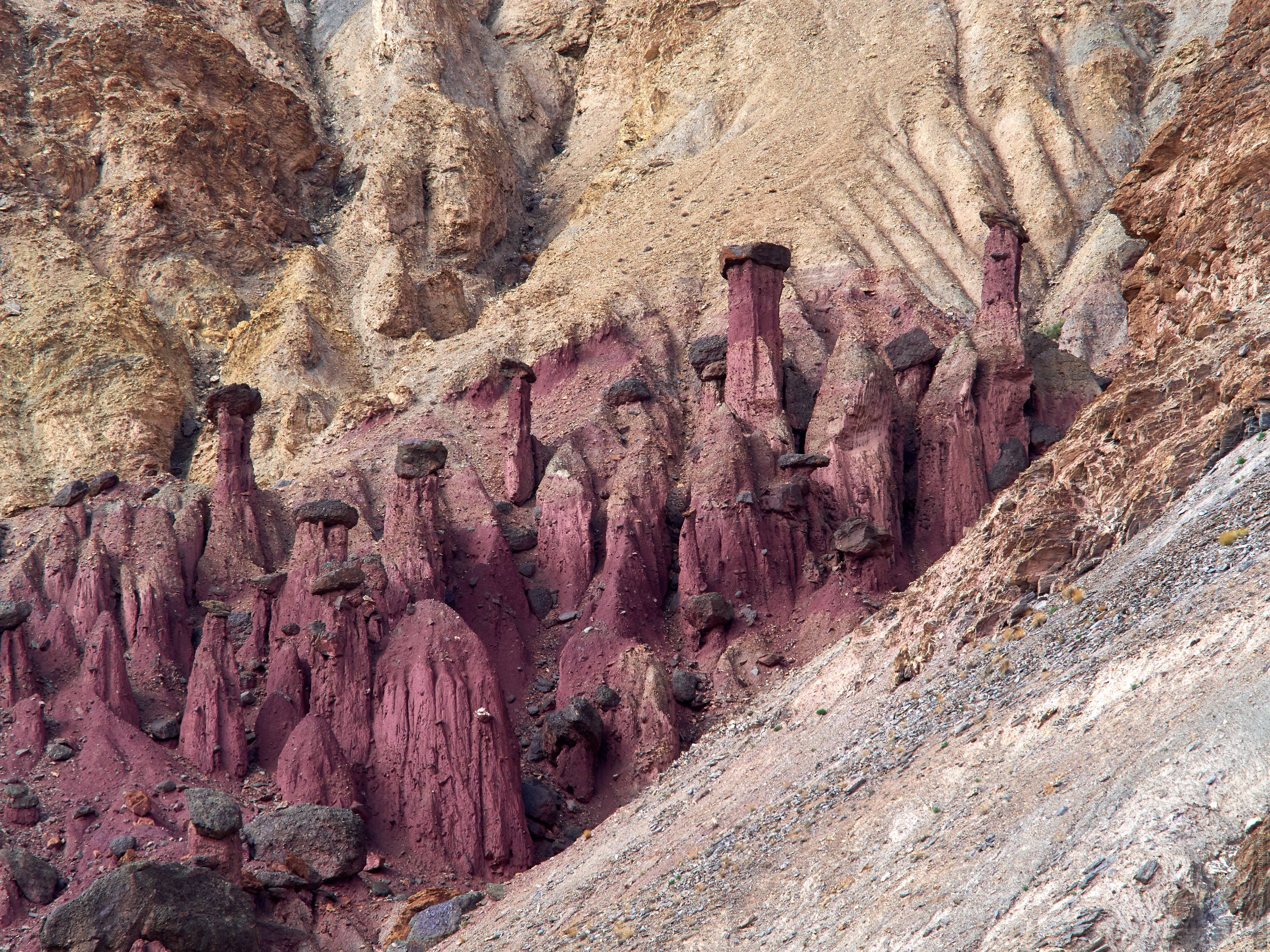 Stone Mushrooms of Burgundy Gorge. Tour Tibet Lakeside Advertising: Alpine lakes, geyser valley, Lamayuru, Colored Mountains, 01 - 10.09. 2023 year.