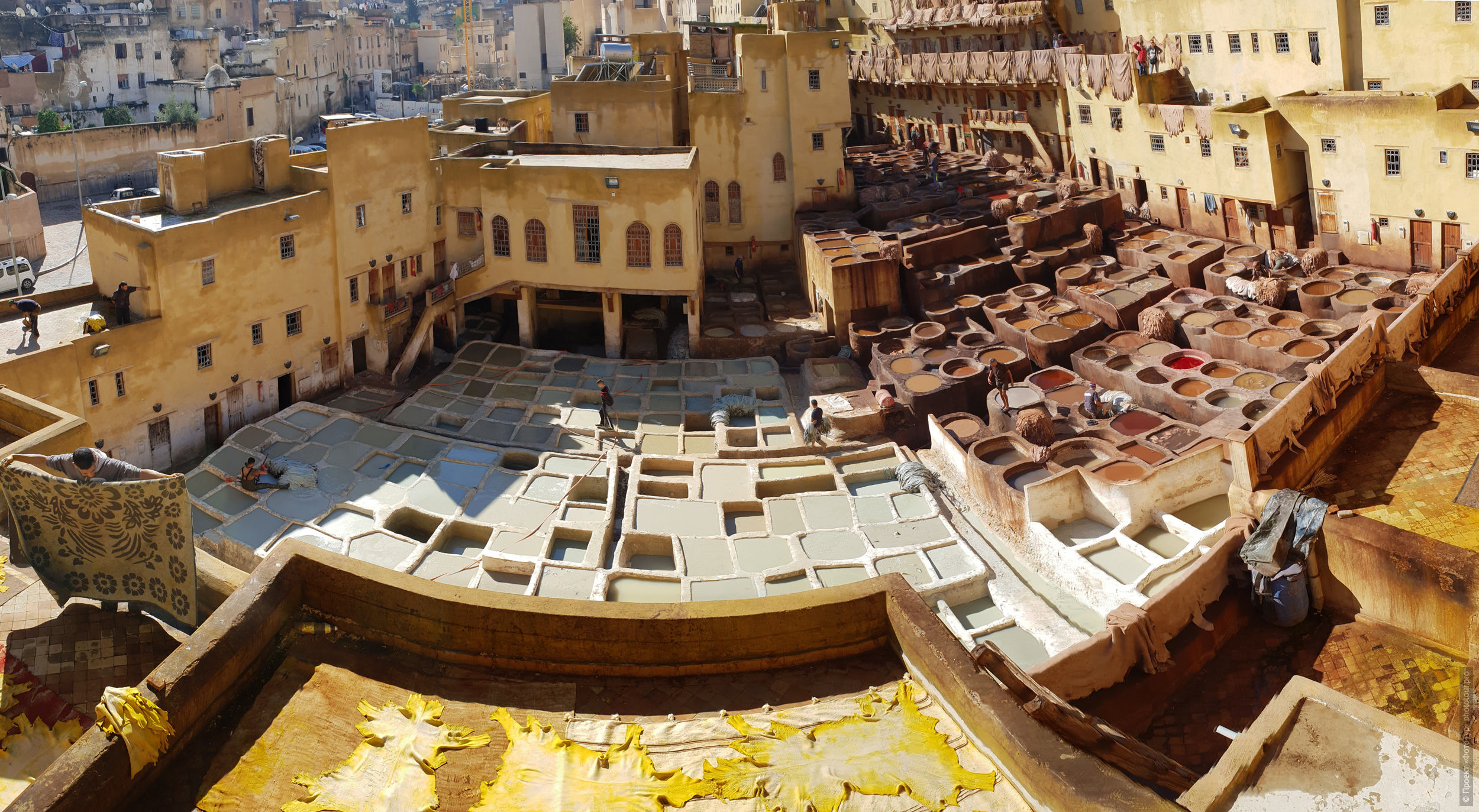 Shuara dye room in Fes. Adventure photo tour: medina, cascades, sands and ports of Morocco, April 4 - 17, 2020.