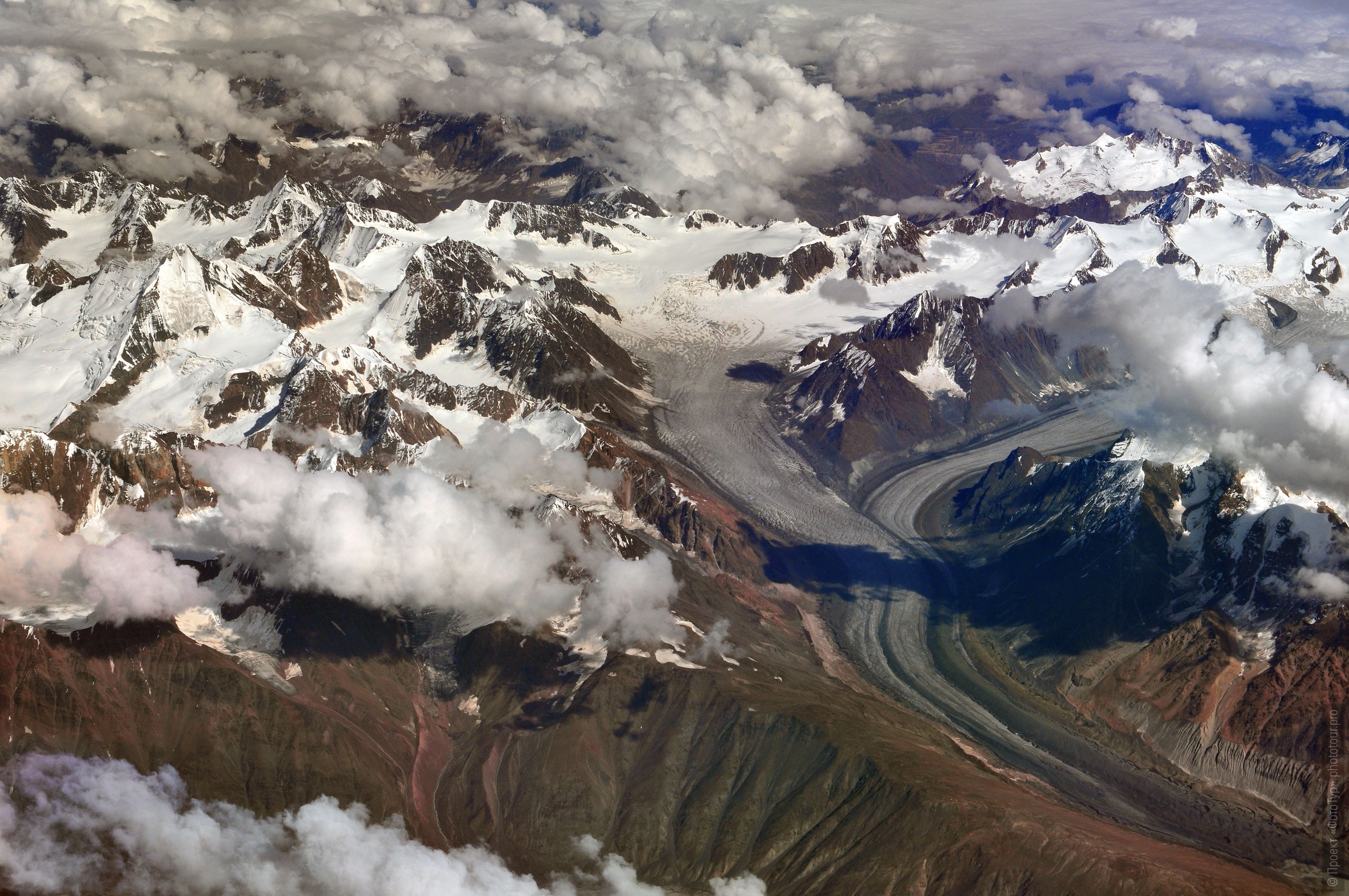 Ladakh Mountains from the plane, the Himalayas, the Little Tibet. Tours in Ladakh, 2017.