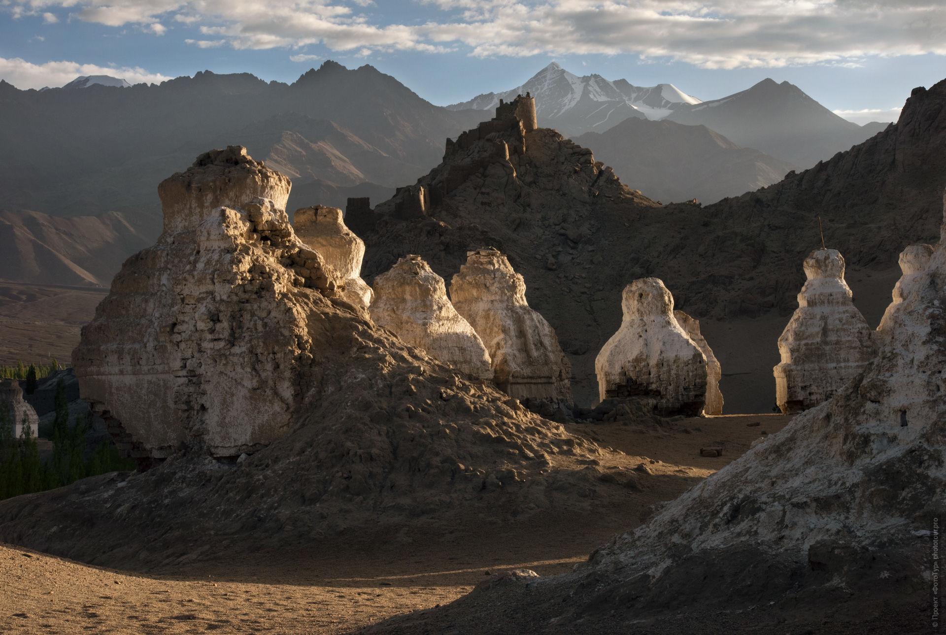 Ancient Buddhist stupas near the Shay Gonpa monastery, Ladakh. Phototour Incredible Himalayas-2: Tsam dance at Tiksei monastery + Tso Moriri lake, Ladakh, Tibet, 11.11.-20.11.2020.