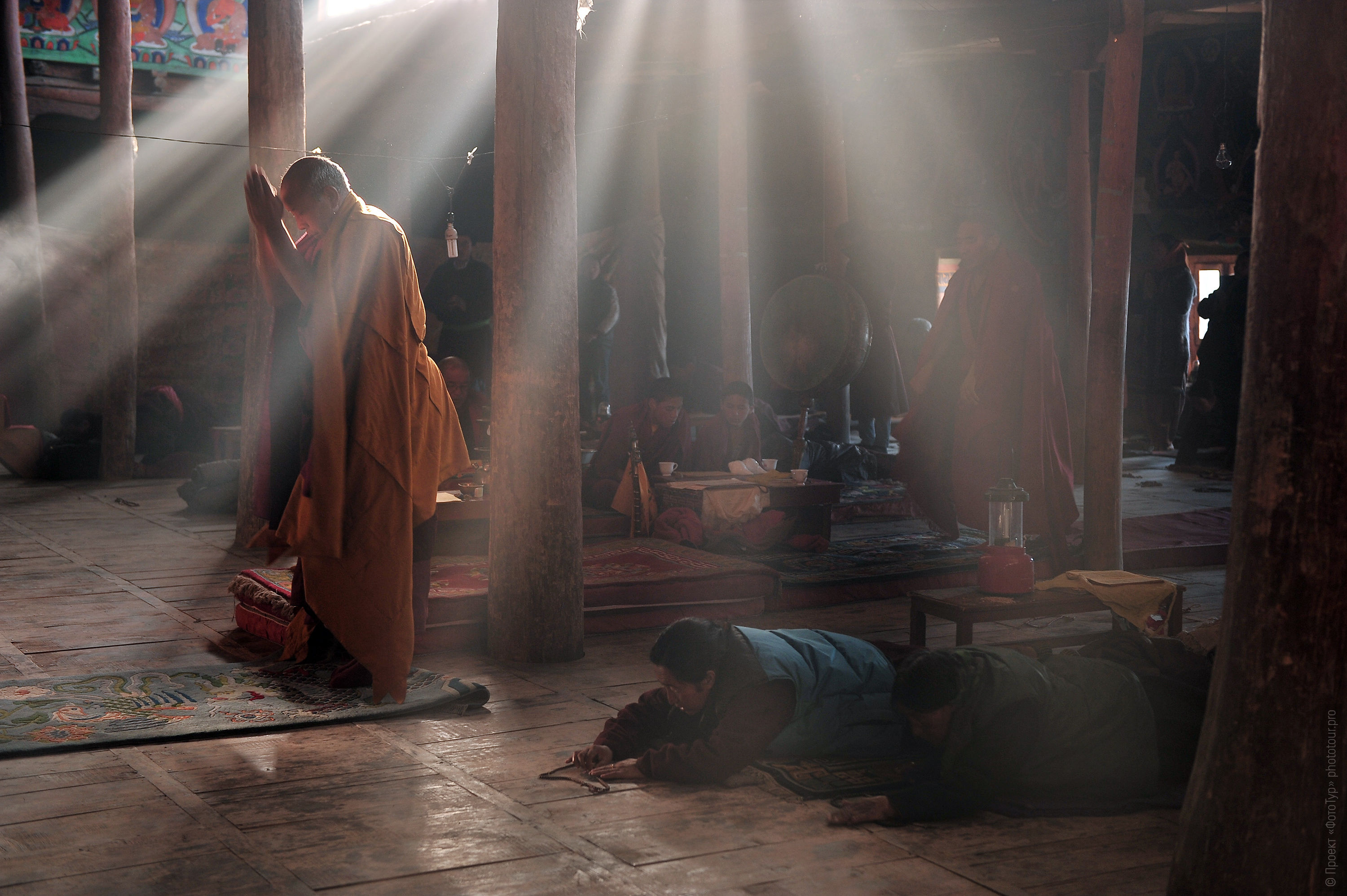 Buddhist morning pooja in the monastery of Tiksi Gonpa. Photo tour to Tibet for the Winter Mysteries in Ladakh, Stok and Matho monasteries, 01.03. - 03/10/2020