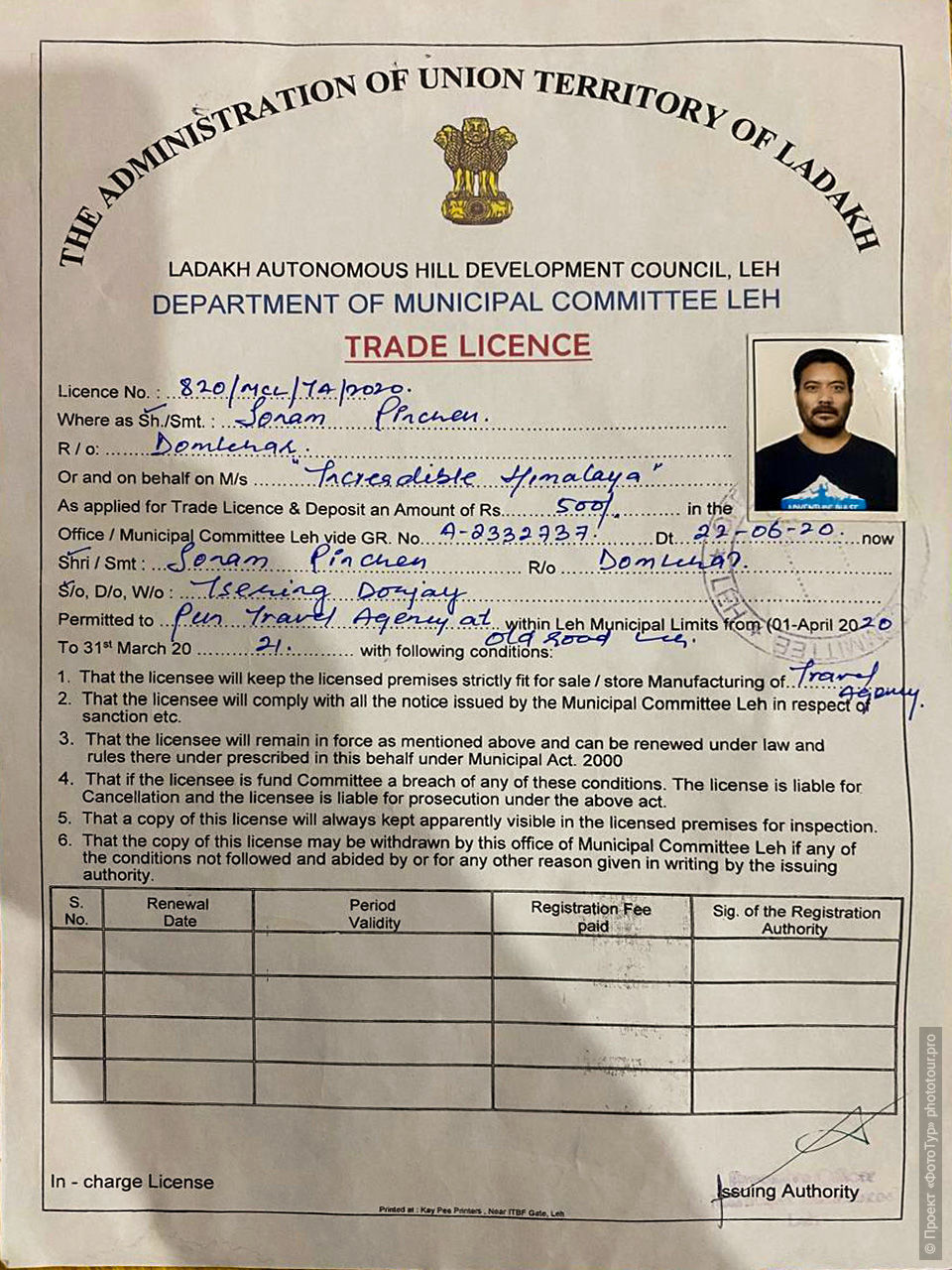 Сертификат туркомпании INCREDIBLE HIMALAYA PRIVATE LIMITED
